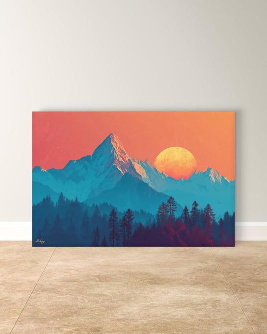 Mountain Sunset Landscape Canvas Framed Canvas, Large Wall Art Print For Living Room Bedroom Office, Modern Nature Wall Decor, Mountain Art