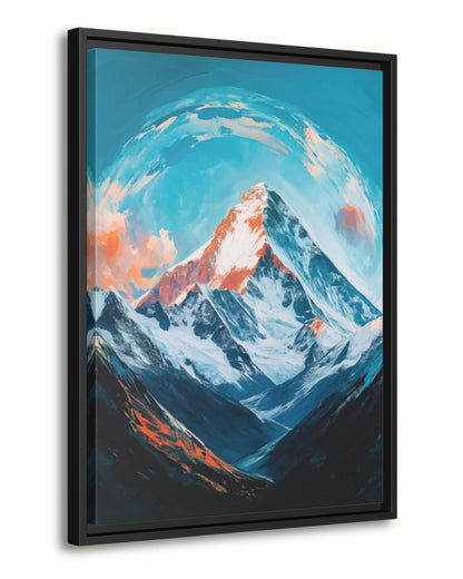 Everest Dawn is a breathtaking painting print depicting the majestic Mount Everest bathed in glowing morning light, with swirling skies and icy peaks. This striking art print captures the awe and serenity of the world’s tallest mountain, perfect for inspiring living spaces, offices, or meditation rooms. Available as canvas and framed canvas, it brings the grandeur of the Himalayas into your home decor.