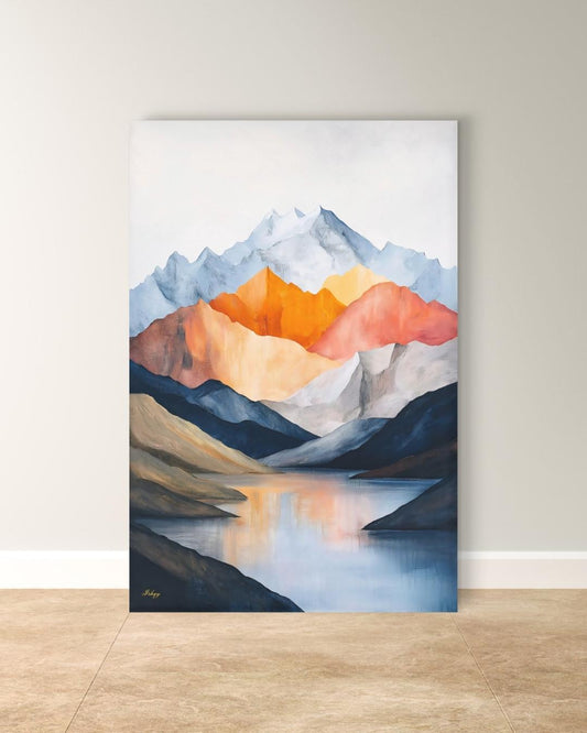 Abstract Mountain Landscape Painting Canvas Framed Canvas, Modern Minimalist Art Print, Neutral Lake Wall Art For Living Room Bedroom Decor