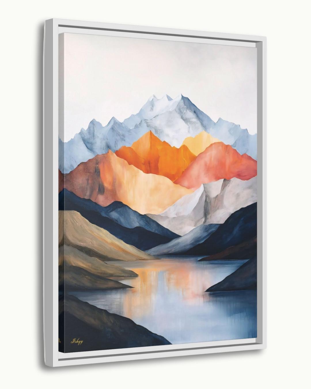 Abstract Mountain Landscape Painting Canvas Framed Canvas, Modern Minimalist Art Print, Neutral Lake Wall Art For Living Room Bedroom Decor