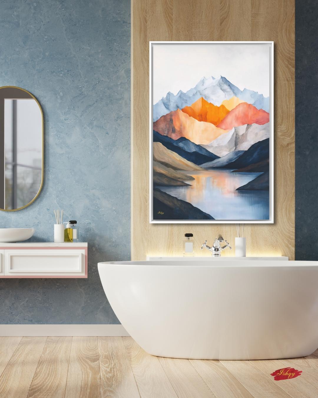 Abstract Mountain Landscape Painting Canvas Framed Canvas, Modern Minimalist Art Print, Neutral Lake Wall Art For Living Room Bedroom Decor