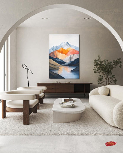 Abstract Mountain Landscape Painting Canvas Framed Canvas, Modern Minimalist Art Print, Neutral Lake Wall Art For Living Room Bedroom Decor