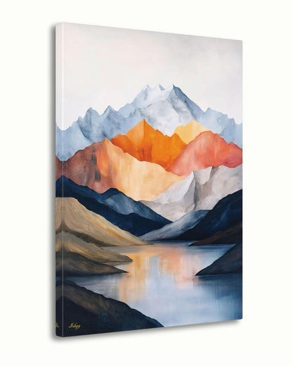 Abstract Mountain Landscape Painting Canvas Framed Canvas, Modern Minimalist Art Print, Neutral Lake Wall Art For Living Room Bedroom Decor