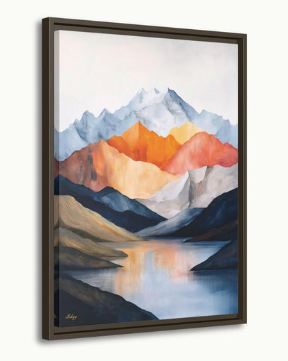 Abstract Mountain Landscape Painting Canvas Framed Canvas, Modern Minimalist Art Print, Neutral Lake Wall Art For Living Room Bedroom Decor