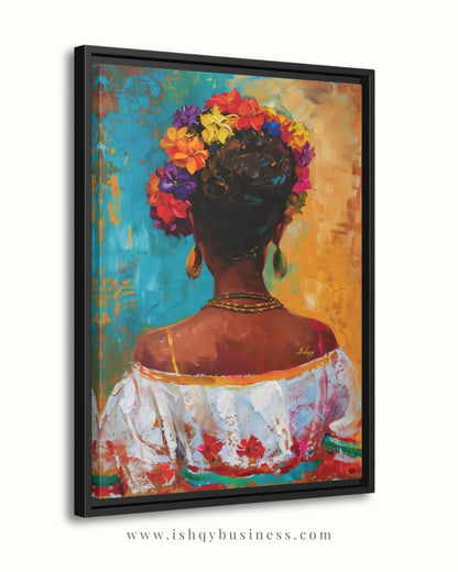 Mexican Art, Textured Mexican Woman Painting, Flower Crown Latina Mexican Decor, Canvas Wall Art, Framed Canvas Print, Extra Large Oversized