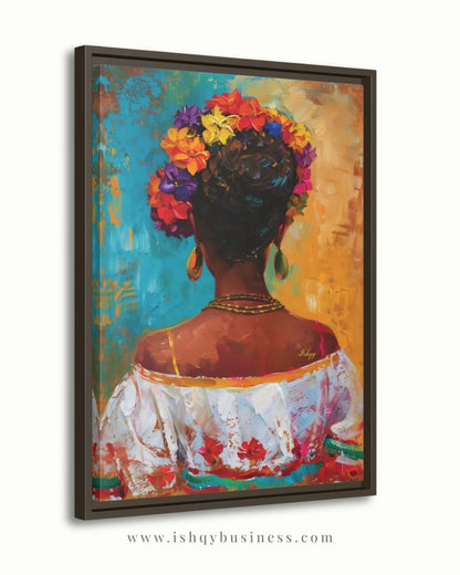 Mexican Art, Textured Mexican Woman Painting, Flower Crown Latina Mexican Decor, Canvas Wall Art, Framed Canvas Print, Extra Large Oversized