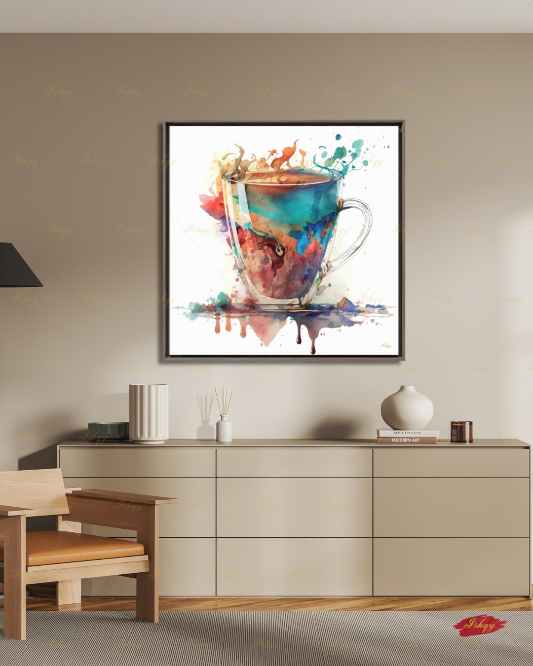 Coffee Wall Art Print, Watercolor Coffee Cup Canvas, Abstract Cafe Decor, Kitchen Wall Decor, Espresso Art, Gift for Coffee Lover Modern Art