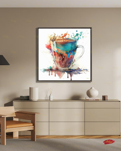 Coffee Wall Art Print, Watercolor Coffee Cup Canvas, Abstract Cafe Decor, Kitchen Wall Decor, Espresso Art, Gift for Coffee Lover Modern Art