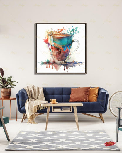 Coffee Wall Art Print, Watercolor Coffee Cup Canvas, Abstract Cafe Decor, Kitchen Wall Decor, Espresso Art, Gift for Coffee Lover Modern Art