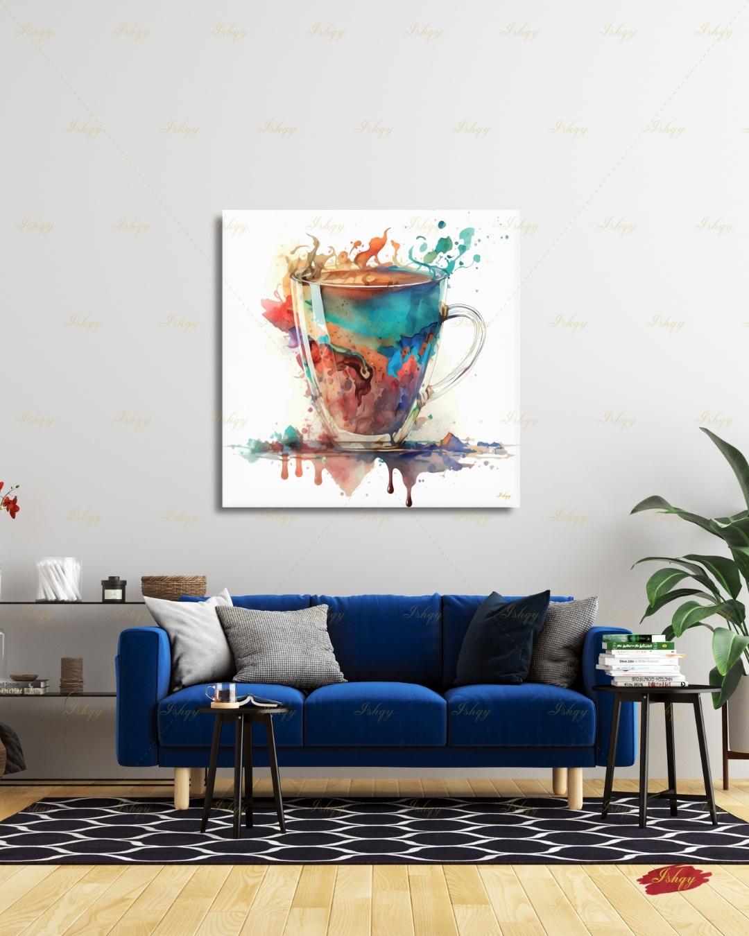 Coffee Wall Art Print, Watercolor Coffee Cup Canvas, Abstract Cafe Decor, Kitchen Wall Decor, Espresso Art, Gift for Coffee Lover Modern Art