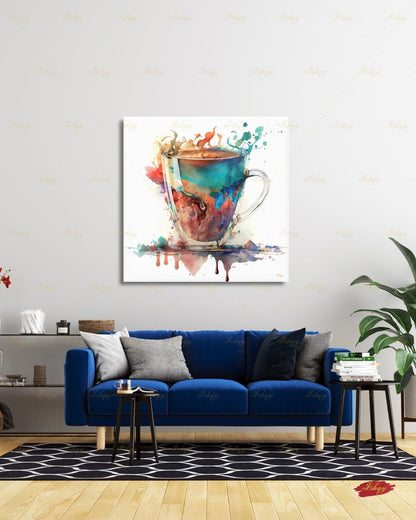 Coffee Wall Art Print, Watercolor Coffee Cup Canvas, Abstract Cafe Decor, Kitchen Wall Decor, Espresso Art, Gift for Coffee Lover Modern Art