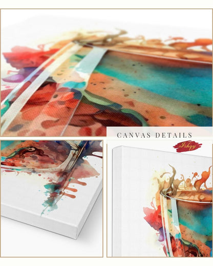 Colorful Coffee Cup Watercolor Painting Print, Vibrant Kitchen Wall Art, Modern Abstract Coffee Lovers Canvas for Dining Room or Café Decor