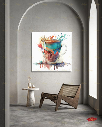 Coffee Wall Art Print, Watercolor Coffee Cup Canvas, Abstract Cafe Decor, Kitchen Wall Decor, Espresso Art, Gift for Coffee Lover Modern Art