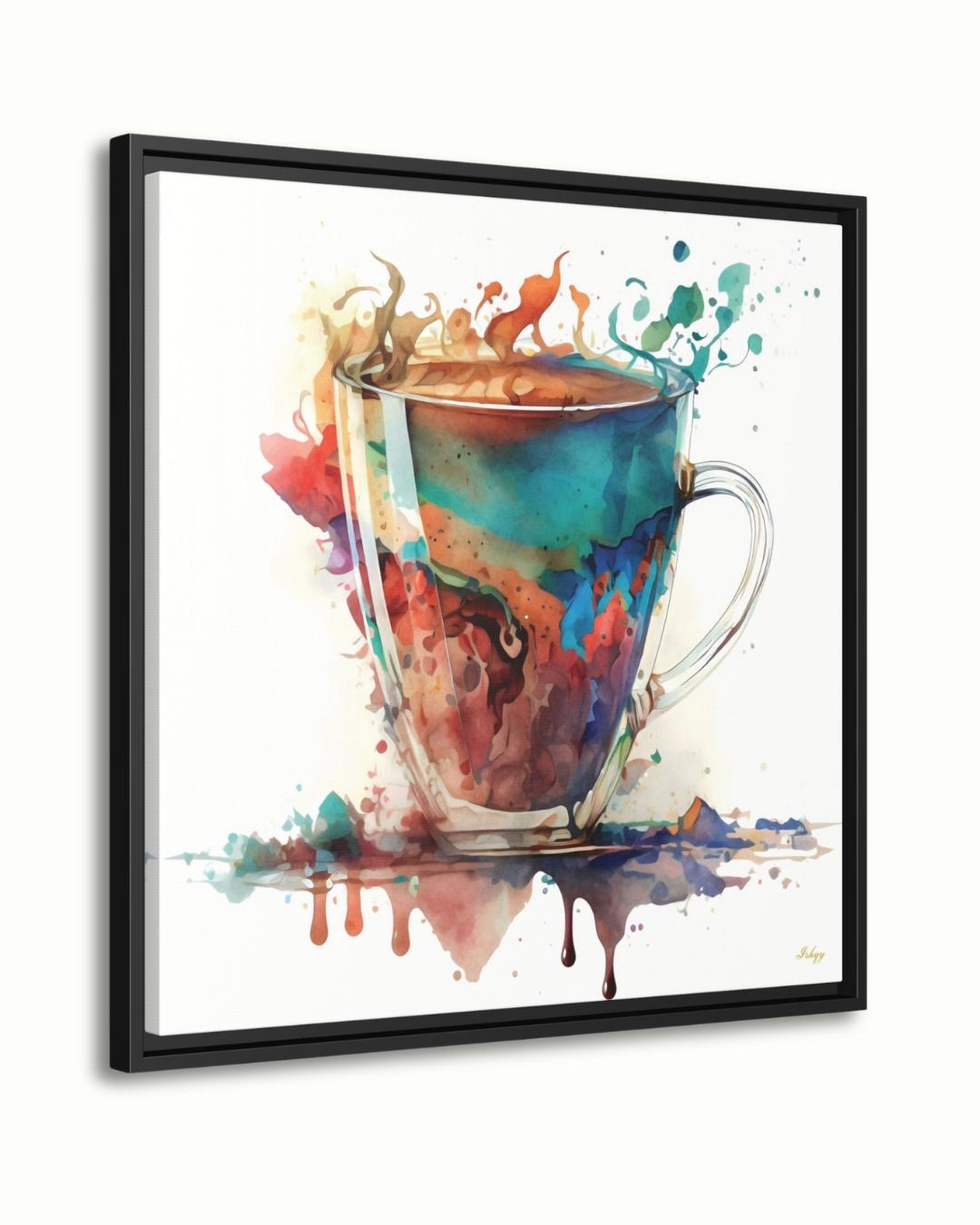 Colorful Coffee Cup Watercolor Painting Print, Vibrant Kitchen Wall Art, Modern Abstract Coffee Lovers Canvas for Dining Room or Café Decor