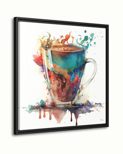 Colorful Coffee Cup Watercolor Painting Print, Vibrant Kitchen Wall Art, Modern Abstract Coffee Lovers Canvas for Dining Room or Café Decor