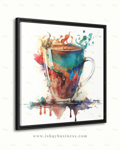 Coffee Wall Art Print, Watercolor Coffee Cup Canvas, Abstract Cafe Decor, Kitchen Wall Decor, Espresso Art, Gift for Coffee Lover Modern Art