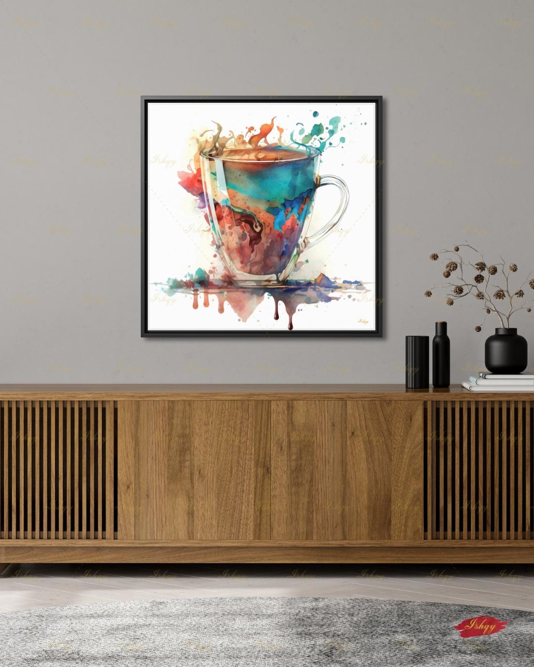 Coffee Wall Art Print, Watercolor Coffee Cup Canvas, Abstract Cafe Decor, Kitchen Wall Decor, Espresso Art, Gift for Coffee Lover Modern Art