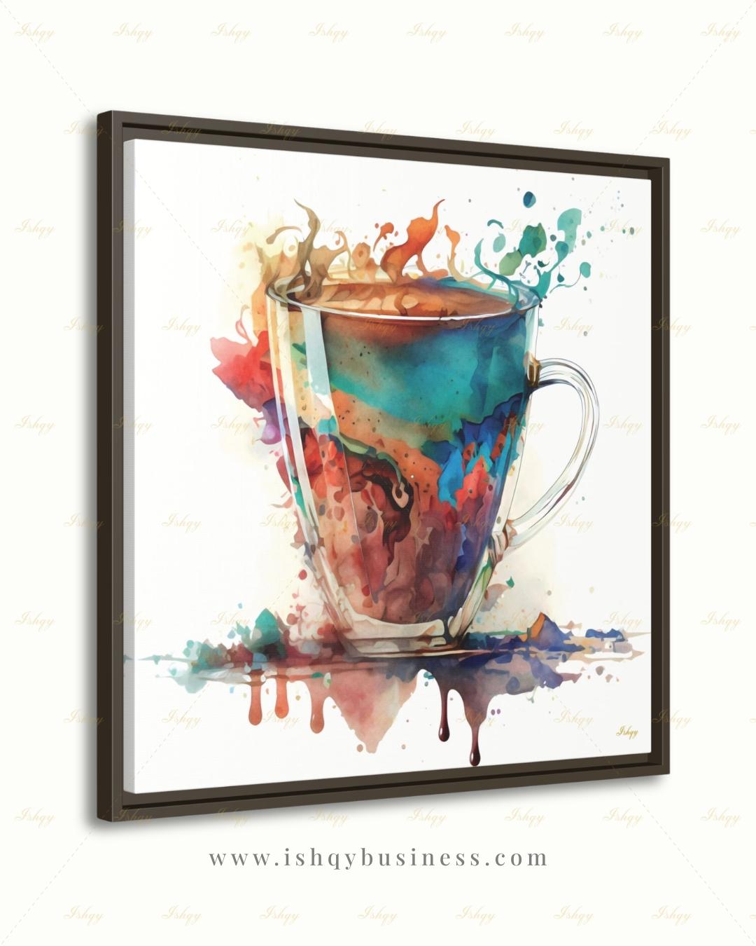 Coffee Wall Art Print, Watercolor Coffee Cup Canvas, Abstract Cafe Decor, Kitchen Wall Decor, Espresso Art, Gift for Coffee Lover Modern Art