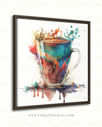 Coffee Wall Art Print, Watercolor Coffee Cup Canvas, Abstract Cafe Decor, Kitchen Wall Decor, Espresso Art, Gift for Coffee Lover Modern Art