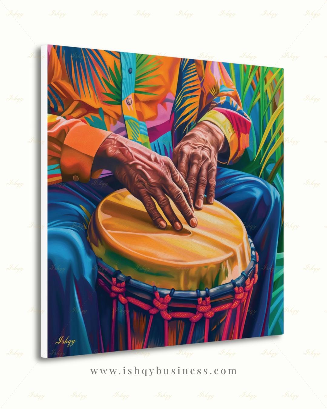 Garifuna Drummer Canvas Wall Art, Punta Drum Painting, Afro Caribbean Music Framed Canvas Print, Honduras Belize Culture, Music Room Decor