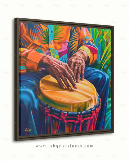 Garifuna Drummer Canvas Wall Art, Punta Drum Painting, Afro Caribbean Music Framed Canvas Print, Honduras Belize Culture, Music Room Decor