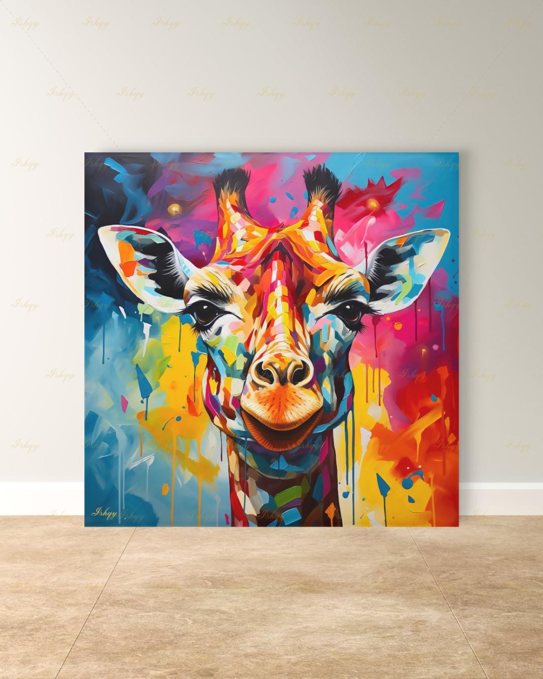 Giraffe Wall Art Large Canvas Print, Colorful Abstract Animal Portrait, Modern Pop Art Decor, Safari Nursery Wall Decor, Statement Home Arts