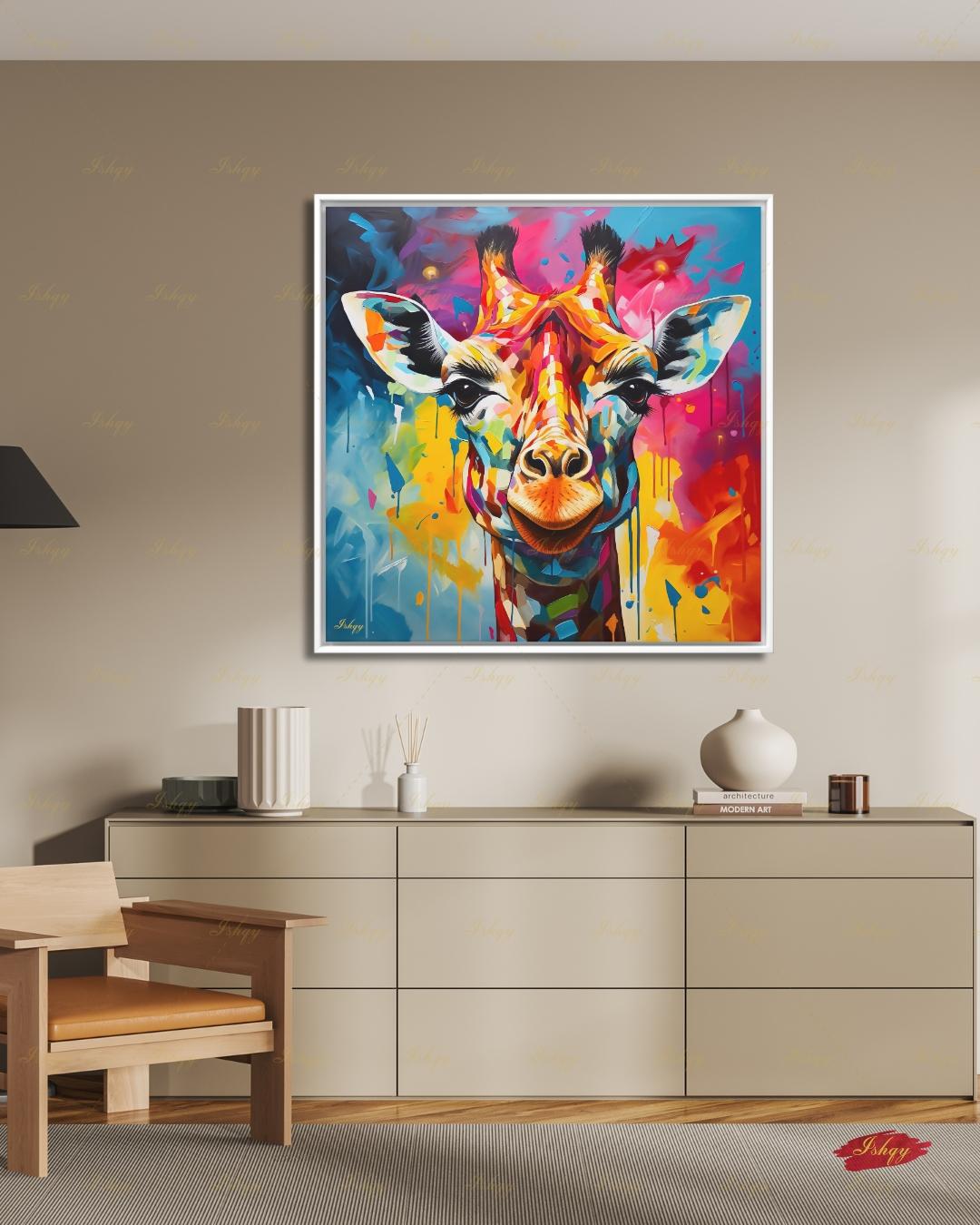 Giraffe Wall Art Large Canvas Print, Colorful Abstract Animal Portrait, Modern Pop Art Decor, Safari Nursery Wall Decor, Statement Home Arts