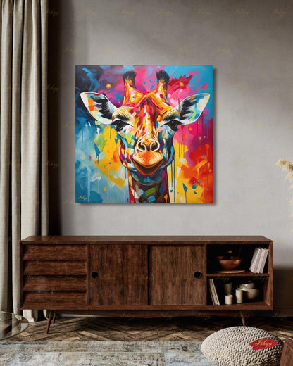 Giraffe Wall Art Large Canvas Print, Colorful Abstract Animal Portrait, Modern Pop Art Decor, Safari Nursery Wall Decor, Statement Home Arts