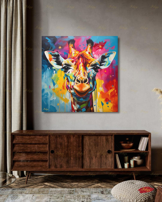 Giraffe Wall Art Large Canvas Print, Colorful Abstract Animal Portrait, Modern Pop Art Decor, Safari Nursery Wall Decor, Statement Home Arts