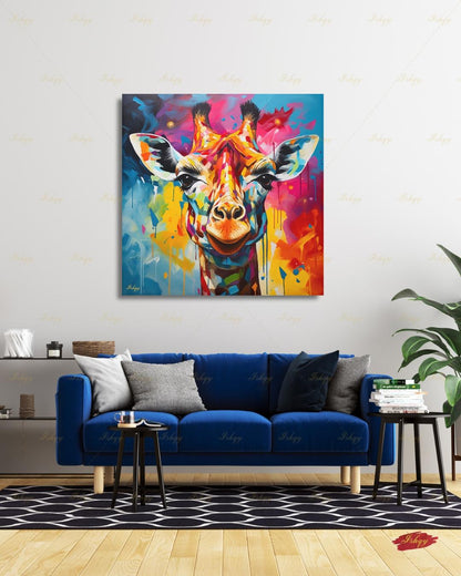 Giraffe Wall Art Large Canvas Print, Colorful Abstract Animal Portrait, Modern Pop Art Decor, Safari Nursery Wall Decor, Statement Home Arts