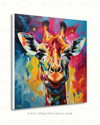 Giraffe Wall Art Large Canvas Print, Colorful Abstract Animal Portrait, Modern Pop Art Decor, Safari Nursery Wall Decor, Statement Home Arts