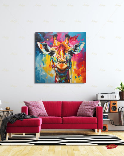 Giraffe Wall Art Large Canvas Print, Colorful Abstract Animal Portrait, Modern Pop Art Decor, Safari Nursery Wall Decor, Statement Home Arts