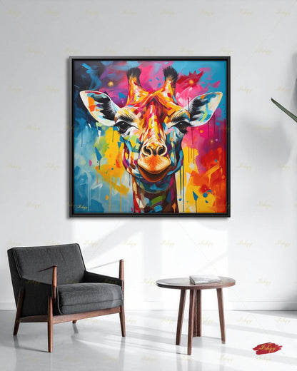 Giraffe Wall Art Large Canvas Print, Colorful Abstract Animal Portrait, Modern Pop Art Decor, Safari Nursery Wall Decor, Statement Home Arts