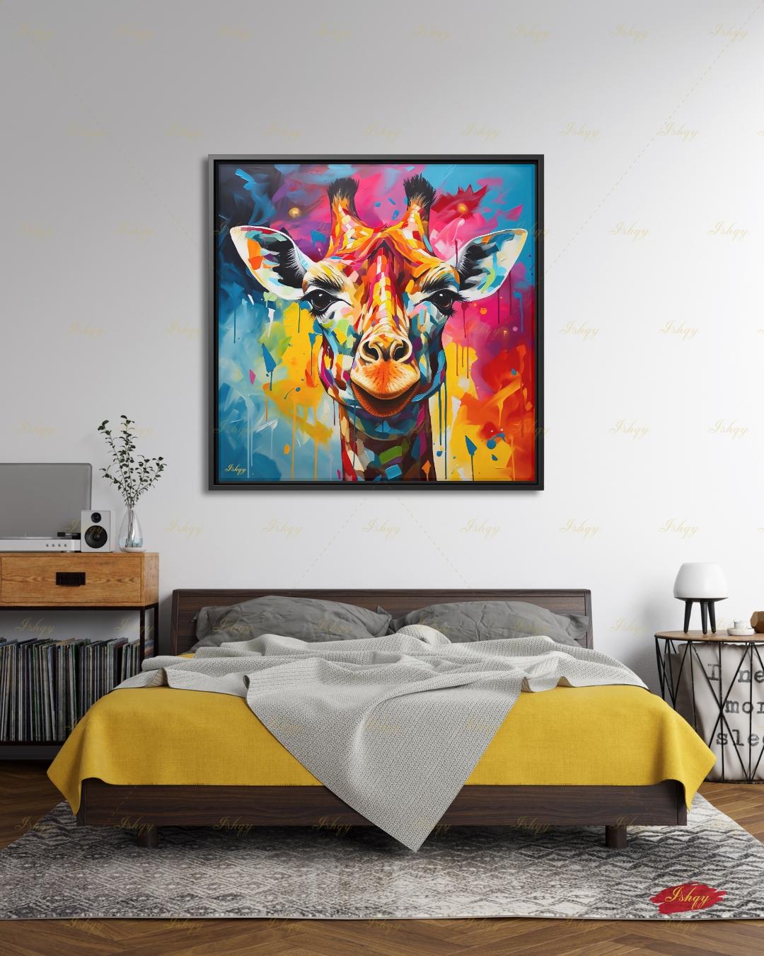 Giraffe Wall Art Large Canvas Print, Colorful Abstract Animal Portrait, Modern Pop Art Decor, Safari Nursery Wall Decor, Statement Home Arts