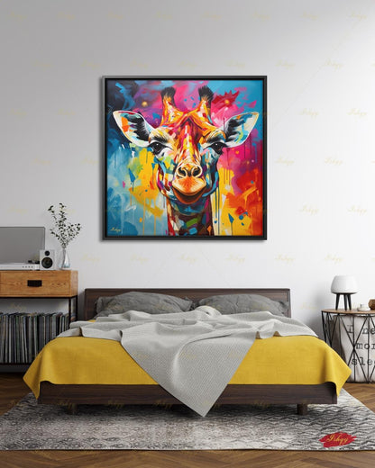 Giraffe Wall Art Large Canvas Print, Colorful Abstract Animal Portrait, Modern Pop Art Decor, Safari Nursery Wall Decor, Statement Home Arts