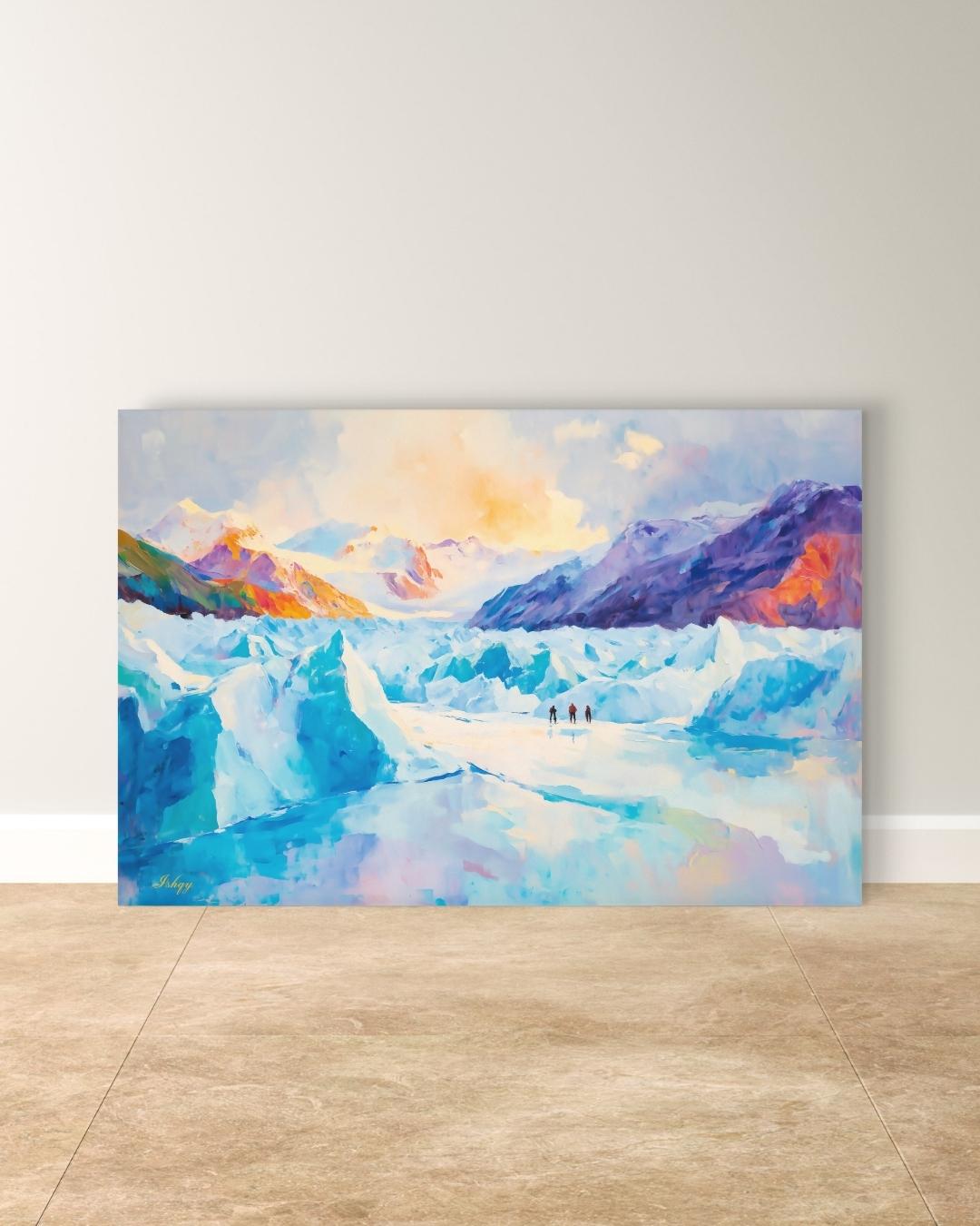 Patagonia Glacier Landscape Painting, Majestic Mountain Wall Art, Ice Field Nature Canvas for Living Room, Office, or Adventure Home Decor