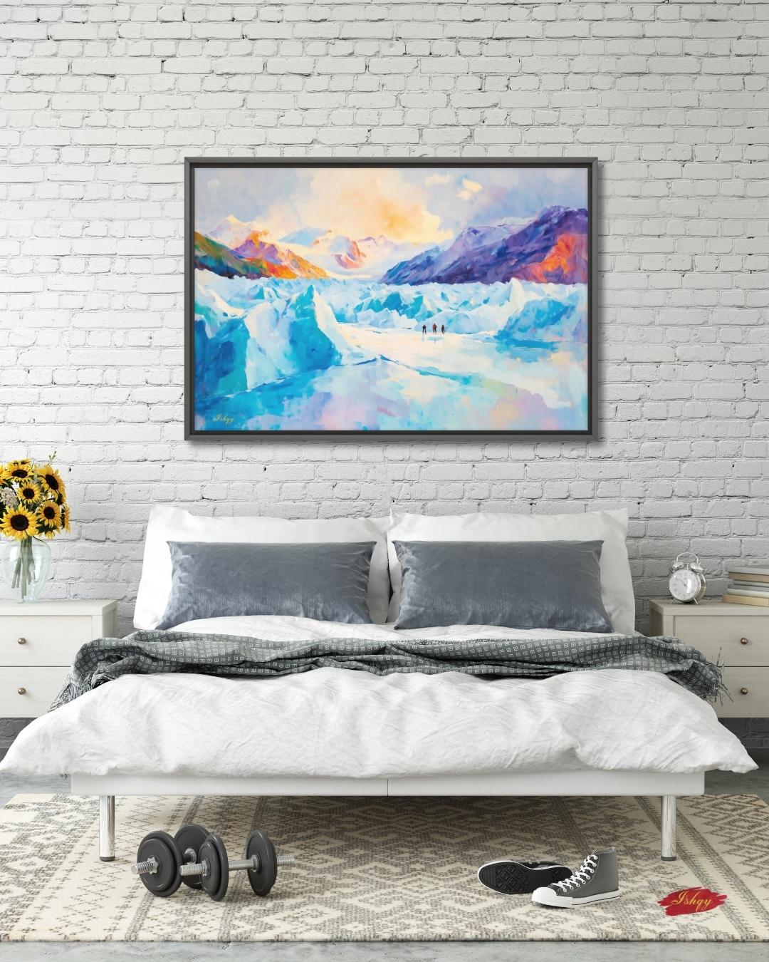 Patagonia Glacier Landscape Painting, Majestic Mountain Wall Art, Ice Field Nature Canvas for Living Room, Office, or Adventure Home Decor