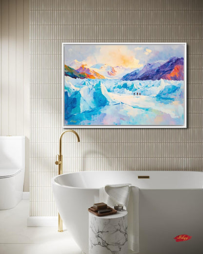 Patagonia Glacier Landscape Painting, Majestic Mountain Wall Art, Ice Field Nature Canvas for Living Room, Office, or Adventure Home Decor