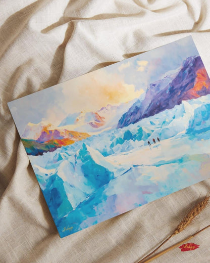 Patagonia Glacier Landscape Painting, Majestic Mountain Wall Art, Ice Field Nature Canvas for Living Room, Office, or Adventure Home Decor
