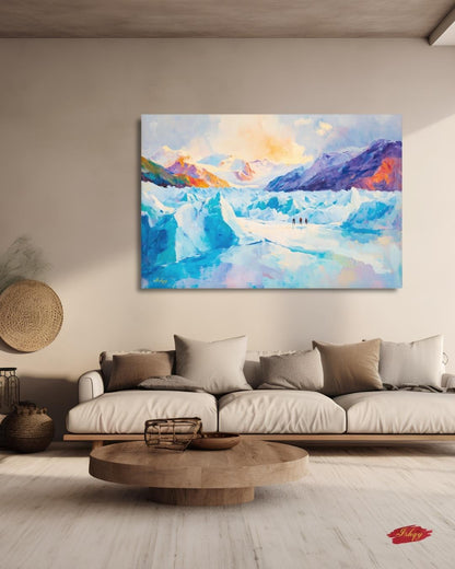 Patagonia Glacier Landscape Painting, Majestic Mountain Wall Art, Ice Field Nature Canvas for Living Room, Office, or Adventure Home Decor