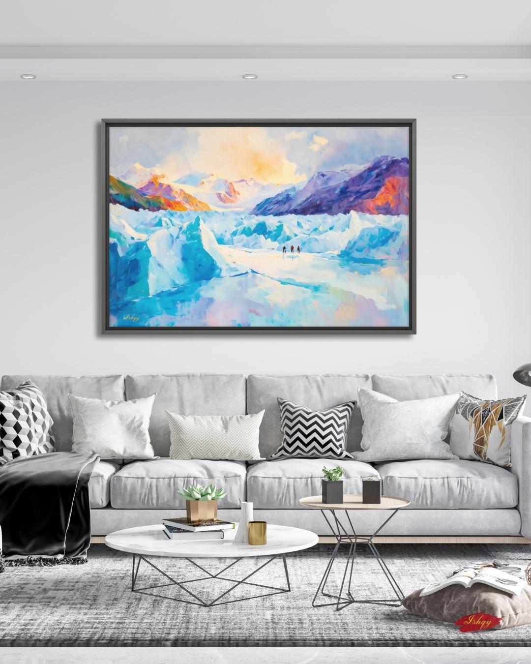 Patagonia Glacier Landscape Painting, Majestic Mountain Wall Art, Ice Field Nature Canvas for Living Room, Office, or Adventure Home Decor
