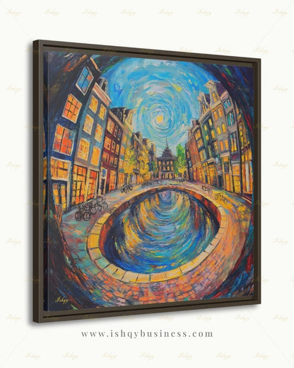 Amsterdam Wall Art, Canal House Canvas Print, Van Gogh Style Netherlands Decor, Bike City Travel Art, Boho Framed Canvas Gift