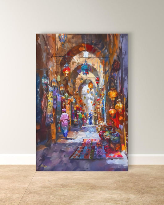 Grand Bazaar Istanbul Wall Art, Turkish Market Painting, Middle Eastern Street Scene Canvas, Travel Decor, Home Decor, Cultural Bazaar Art