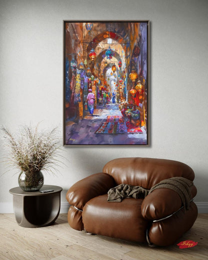 Grand Bazaar Istanbul Wall Art, Turkish Market Painting, Middle Eastern Street Scene Canvas, Travel Decor, Home Decor, Cultural Bazaar Art