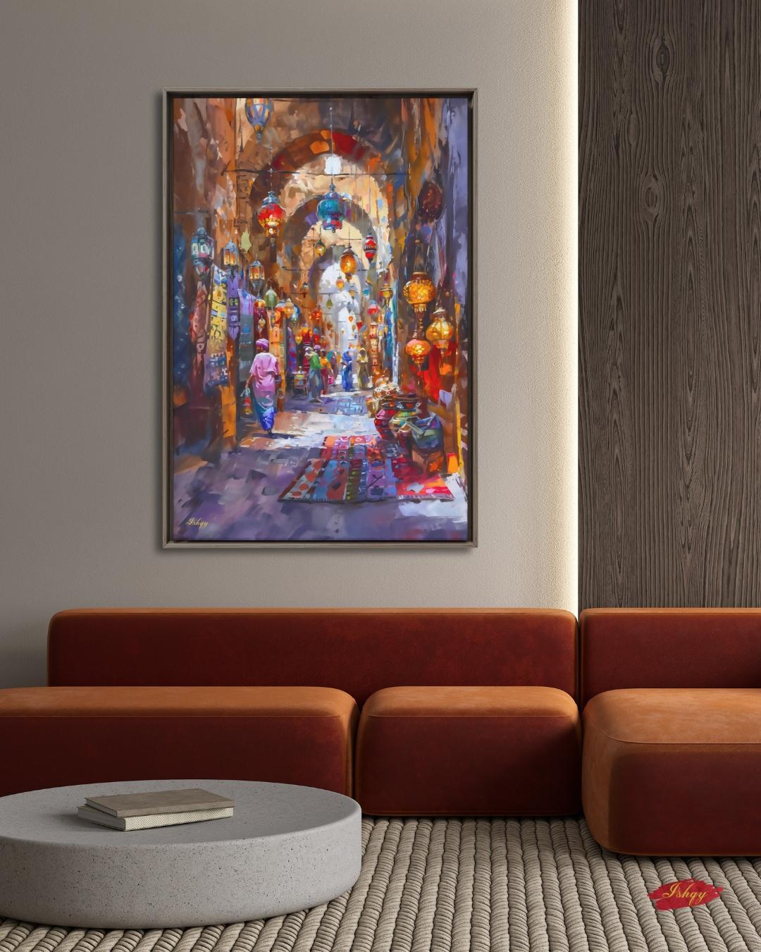 Grand Bazaar Istanbul Wall Art, Turkish Market Painting, Middle Eastern Street Scene Canvas, Travel Decor, Home Decor, Cultural Bazaar Art