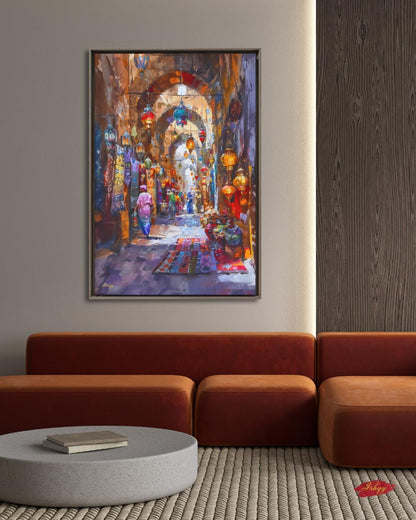 Grand Bazaar Istanbul Wall Art, Turkish Market Painting, Middle Eastern Street Scene Canvas, Travel Decor, Home Decor, Cultural Bazaar Art