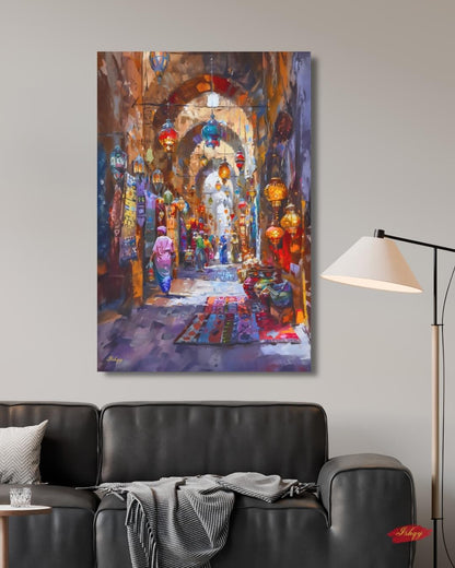 Grand Bazaar Istanbul Wall Art, Turkish Market Painting, Middle Eastern Street Scene Canvas, Travel Decor, Home Decor, Cultural Bazaar Art