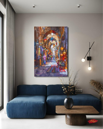 Grand Bazaar Istanbul Wall Art, Turkish Market Painting, Middle Eastern Street Scene Canvas, Travel Decor, Home Decor, Cultural Bazaar Art