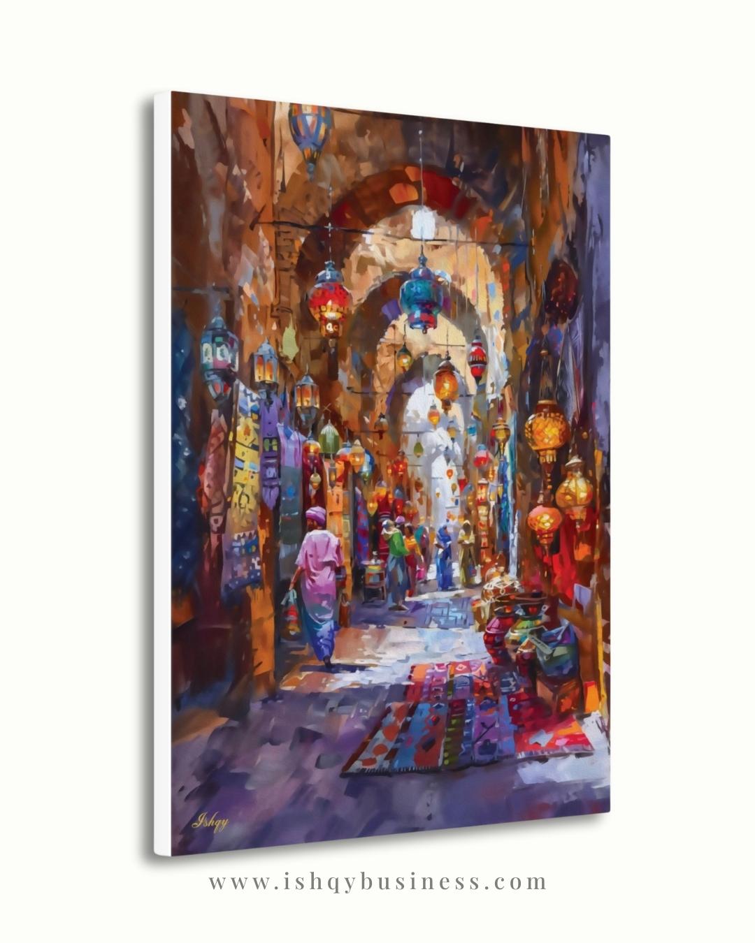 Grand Bazaar Istanbul Wall Art, Turkish Market Painting, Middle Eastern Street Scene Canvas, Travel Decor, Home Decor, Cultural Bazaar Art