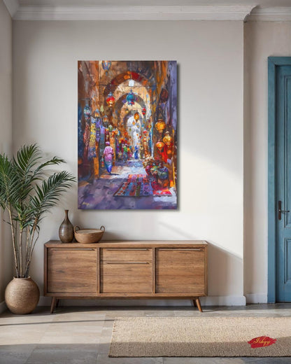 Grand Bazaar Istanbul Wall Art, Turkish Market Painting, Middle Eastern Street Scene Canvas, Travel Decor, Home Decor, Cultural Bazaar Art